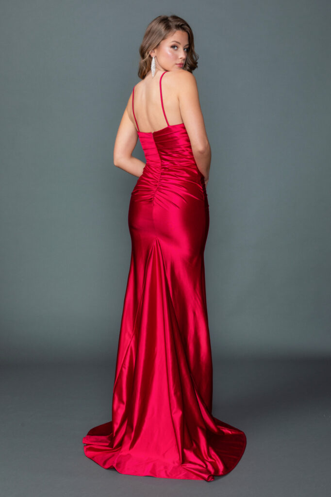 4558 Sleeveless Sweetheart Neckline Prom Dress with Beaded Lace Bodice, Draped Satin Skirt, and High Slit