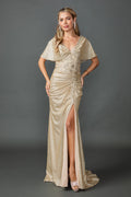 4568 Sweetheart Neck Embellished Bodice Prom Dress with Draped Skirt and High Slit