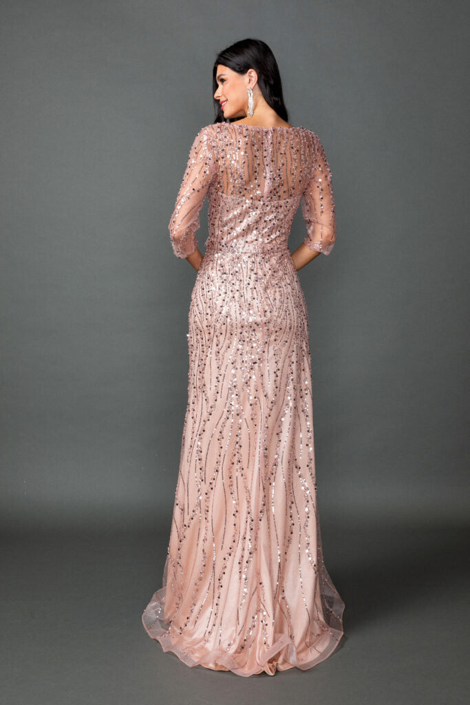 4588 Illusion Beaded Long Sleeve Fitted Mesh Prom Dress
