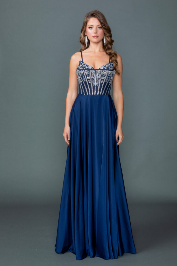 4589 Sweetheart Neckline Illusion Corset Bodice Prom Dress with Flowing A-Line Skirt and High Slit