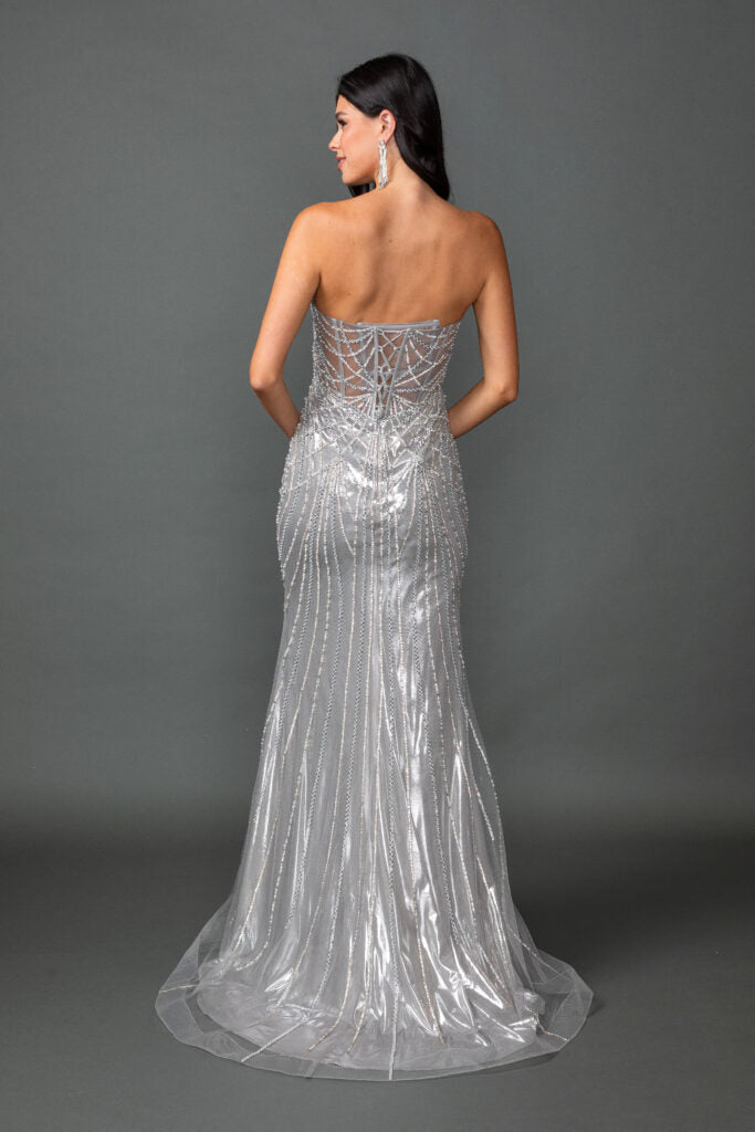 4596 Strapless Beaded Illusion Corset Fitted Mermaid Prom Dress – Matilda Couture Collection