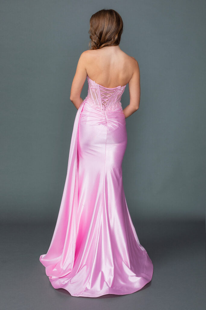 4603 Sweetheart Illusion Corset Bodice Spaghetti Strap Fitted Mermaid Gown with Glitter Embroidery and Floor-Length Hem Prom Dress